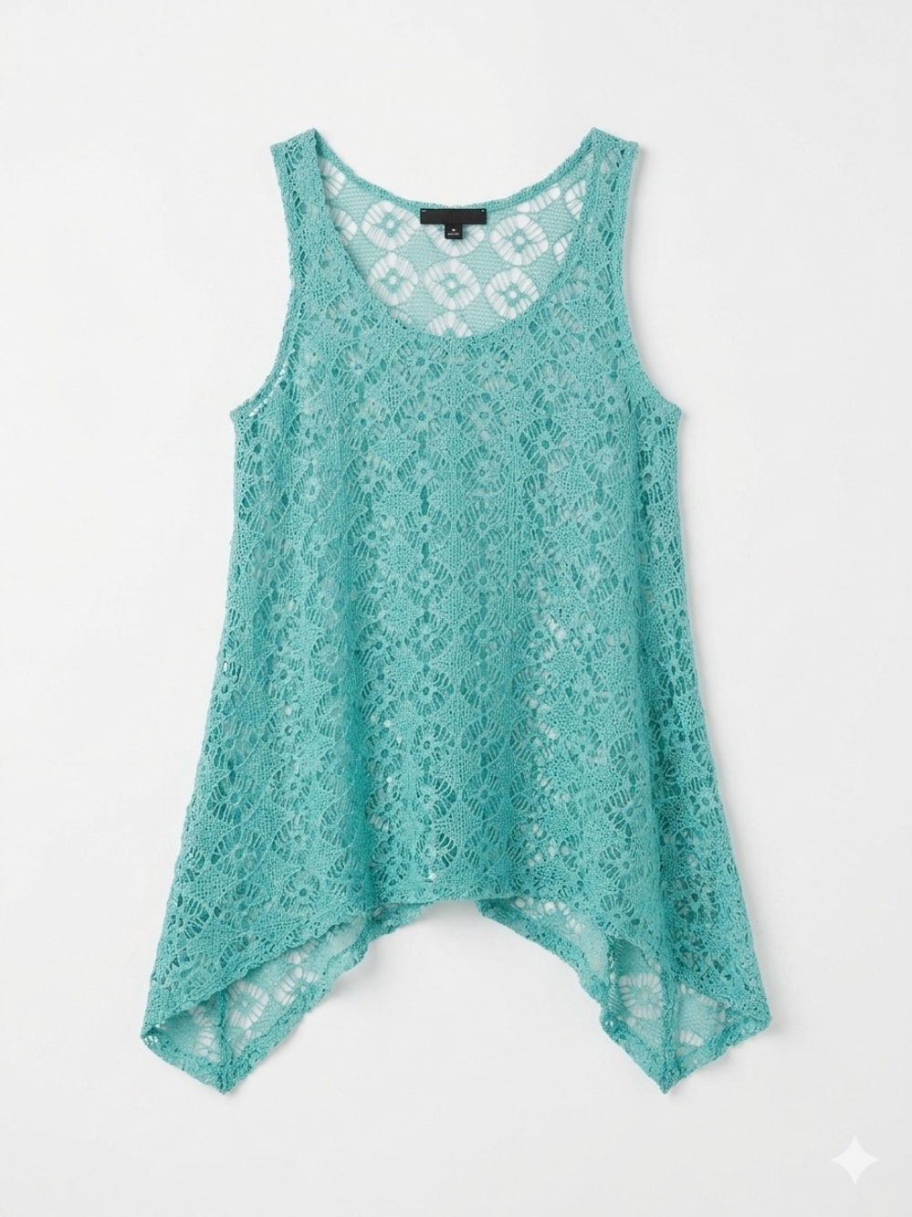 SJS Euro Summer Boho Crochet Lace Tank Top Aqua Mint Geometric Knit Festival M